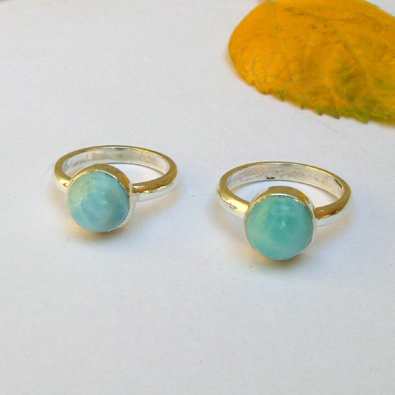 Natural Larimar Ring Dominican Republic Gemstone Sky Blue larimar Bezel Ring Boho Rings Minimalist Rings Sterling Silver Larimar Ring