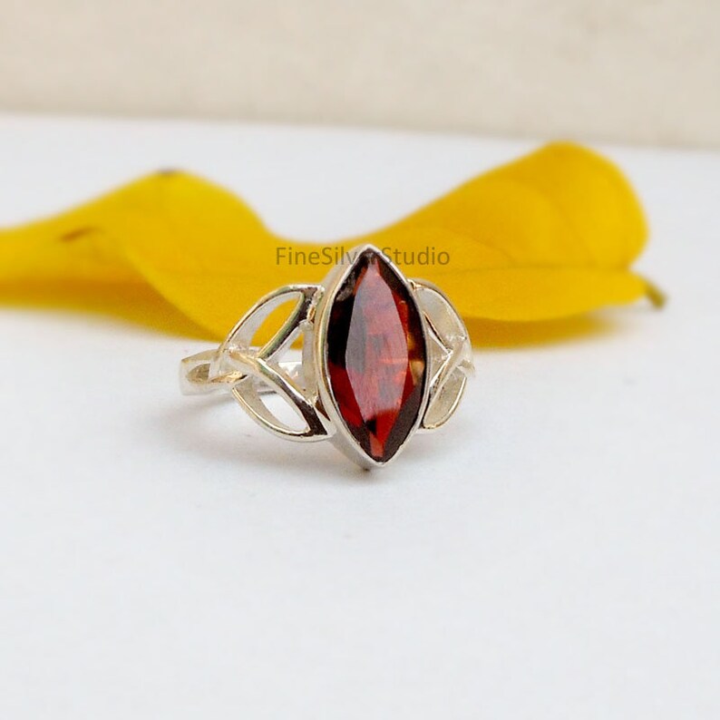 Natural Red Garnet Marquise Cut Ring Garnet celtic ring sterling silver Ring for women Celtic knot Ring Garnet Trinity Rings Garnet Ring