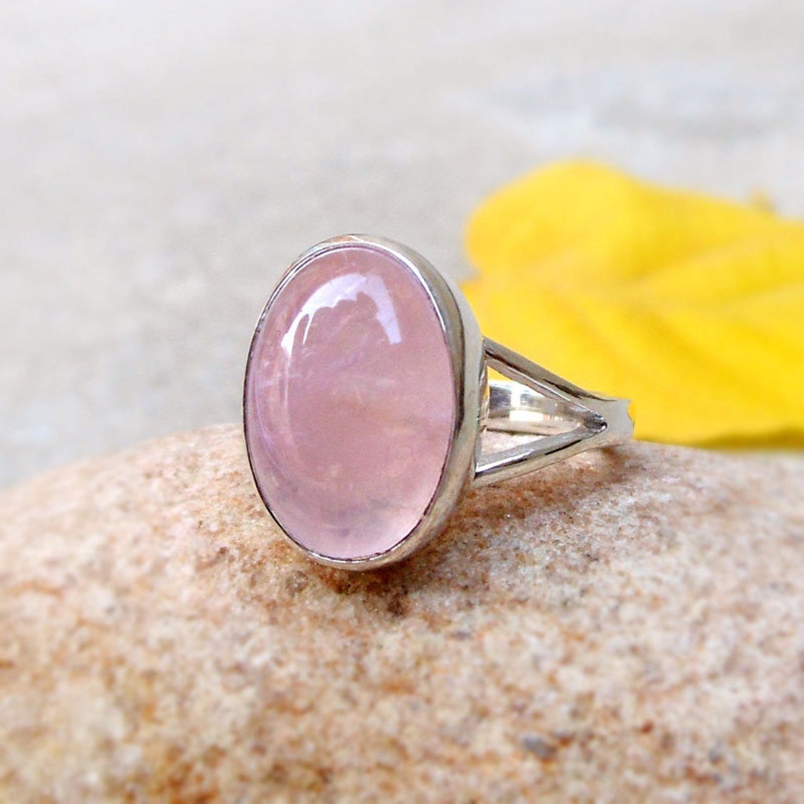 Pink Rose Quartz Ring Simple Ring Gemstone Rings Rose Quartz Etsy