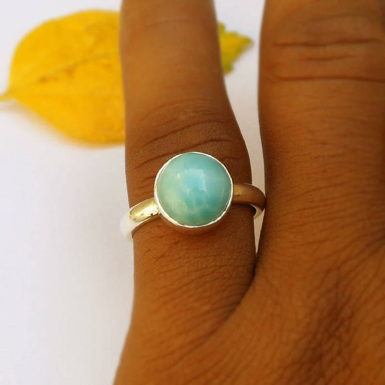 Natural Larimar Ring Dominican Republic Gemstone Sky Blue larimar Bezel Ring Boho Rings Minimalist Rings Sterling Silver Larimar Ring