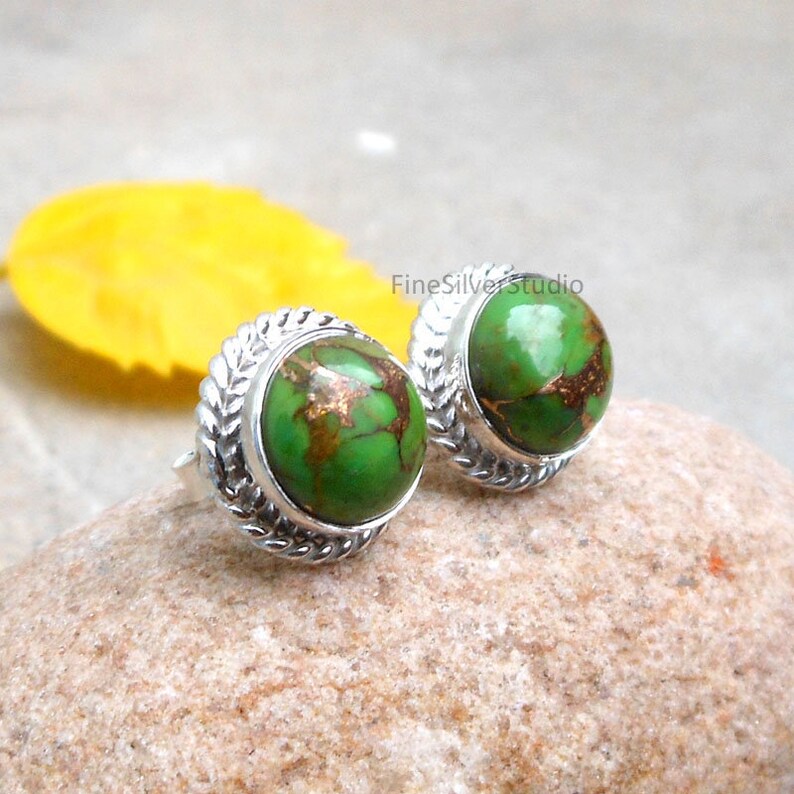 Green Copper Turquoise Stud Earring Turquoise Earring Sterling Silver
