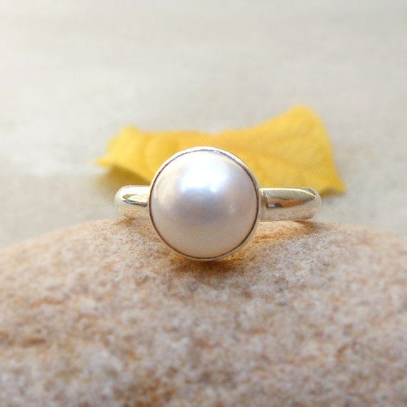 Silver Pearl Ring Gemstone Rings Silver Ring Wedding ring Etsy