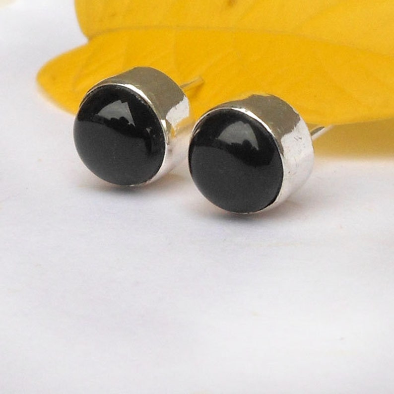 Bold Stud Earring 10mm Black Onyx Ball Stud Earrings Black Etsy