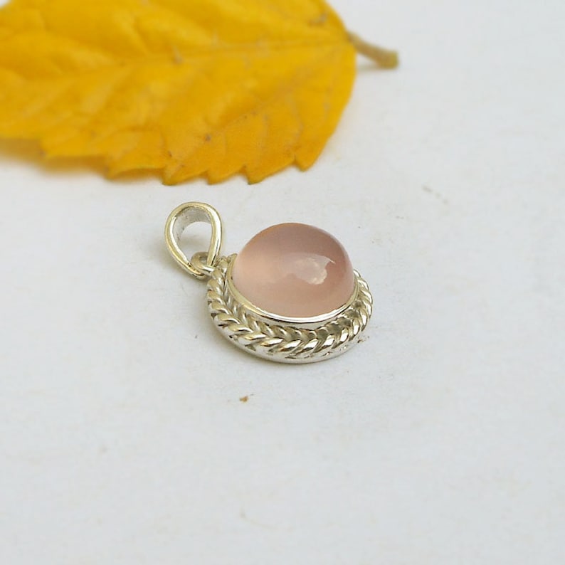 Rose Quartz Silver Pendant Silver Twisted Gemstone Pendants Healing Crystal Round Stone Love Pendant Cabochon Gemstone Pendant Tiny pendant