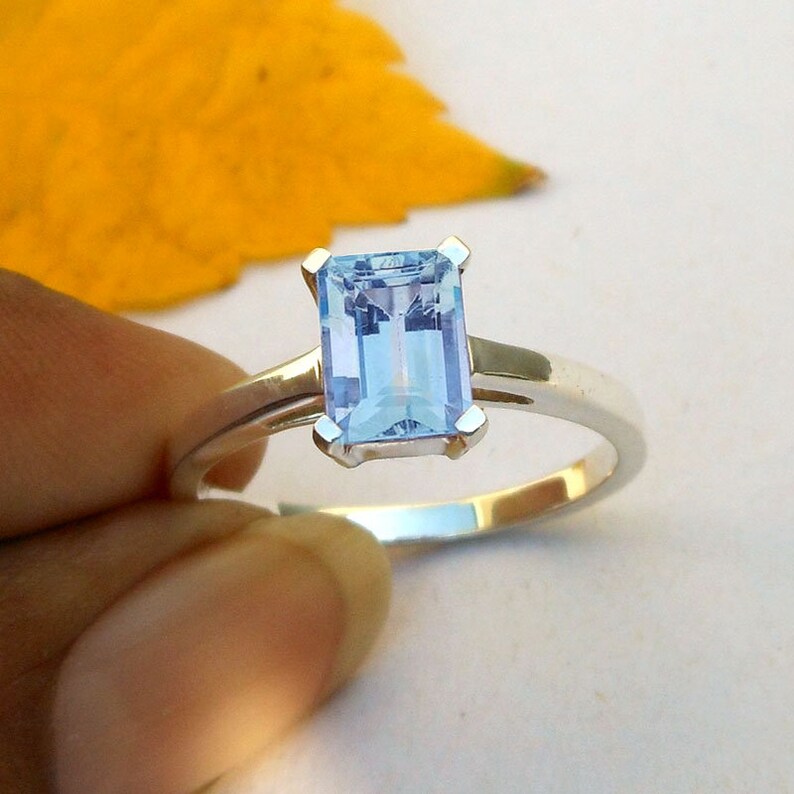 Blue Topaz Ring Topaz Baguette Gemstone Rings Emerald Cut London Blue Topaz Sterling silver ring