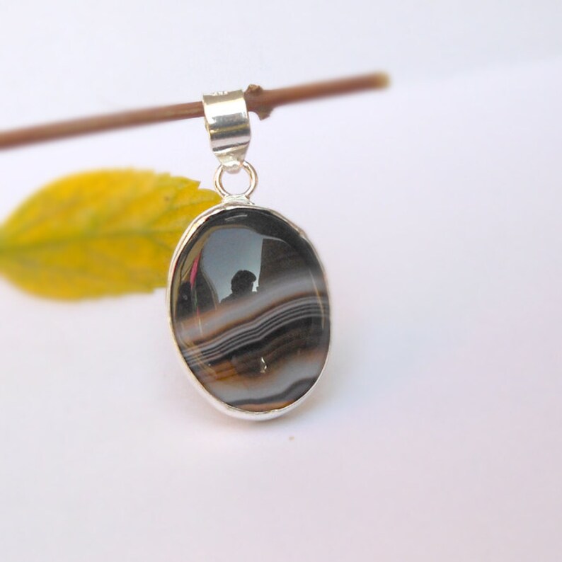 Natural Black Botswana Agate Pendant 925 Silver Pendant Jewelry 