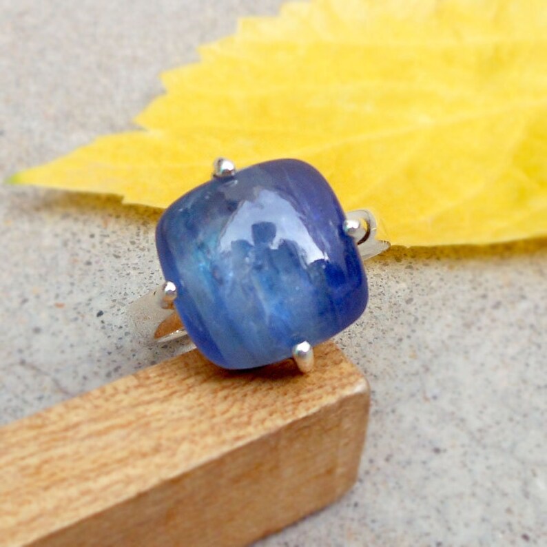 Kyanite Ring 925 Sterling Silver Ring Kyanite Cushion Cocktail Ring 