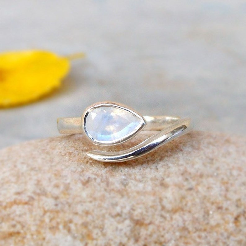 Rainbow Moonstone Sterling Silver Ring Personalized Ring Dainty Silver Ring Gemstone Adjustable Ring