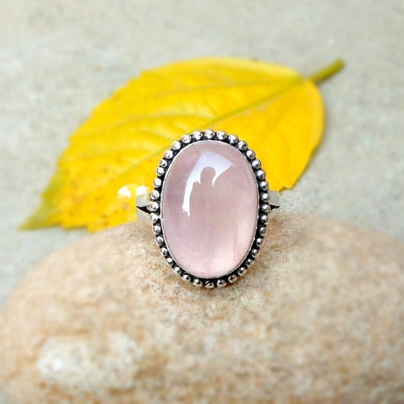 Sterling Silver Rose Quartz Ring Cabochon Ring Sterling Silver Etsy