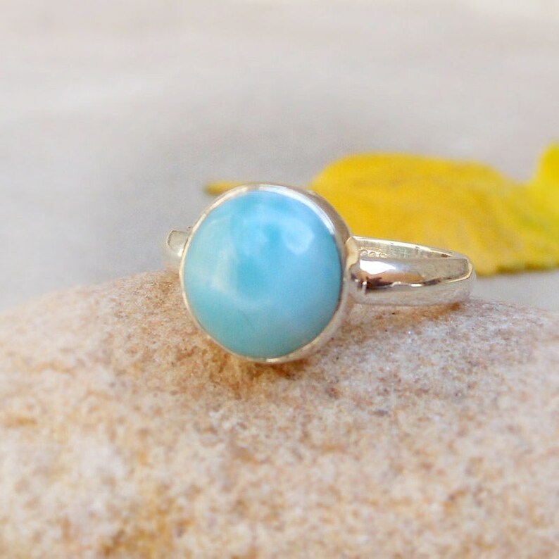 Natural Larimar Ring Dominican Republic Gemstone Sky Blue larimar Bezel Ring Boho Rings Minimalist Rings Sterling Silver Larimar Ring