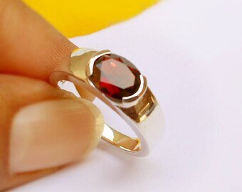 Garnet Ring Sterling Silver Garnet Faceted Oval Genuine Gemstone January Birthstone Garnet Silver Ring Stackable ring boho hippie ring Gifts