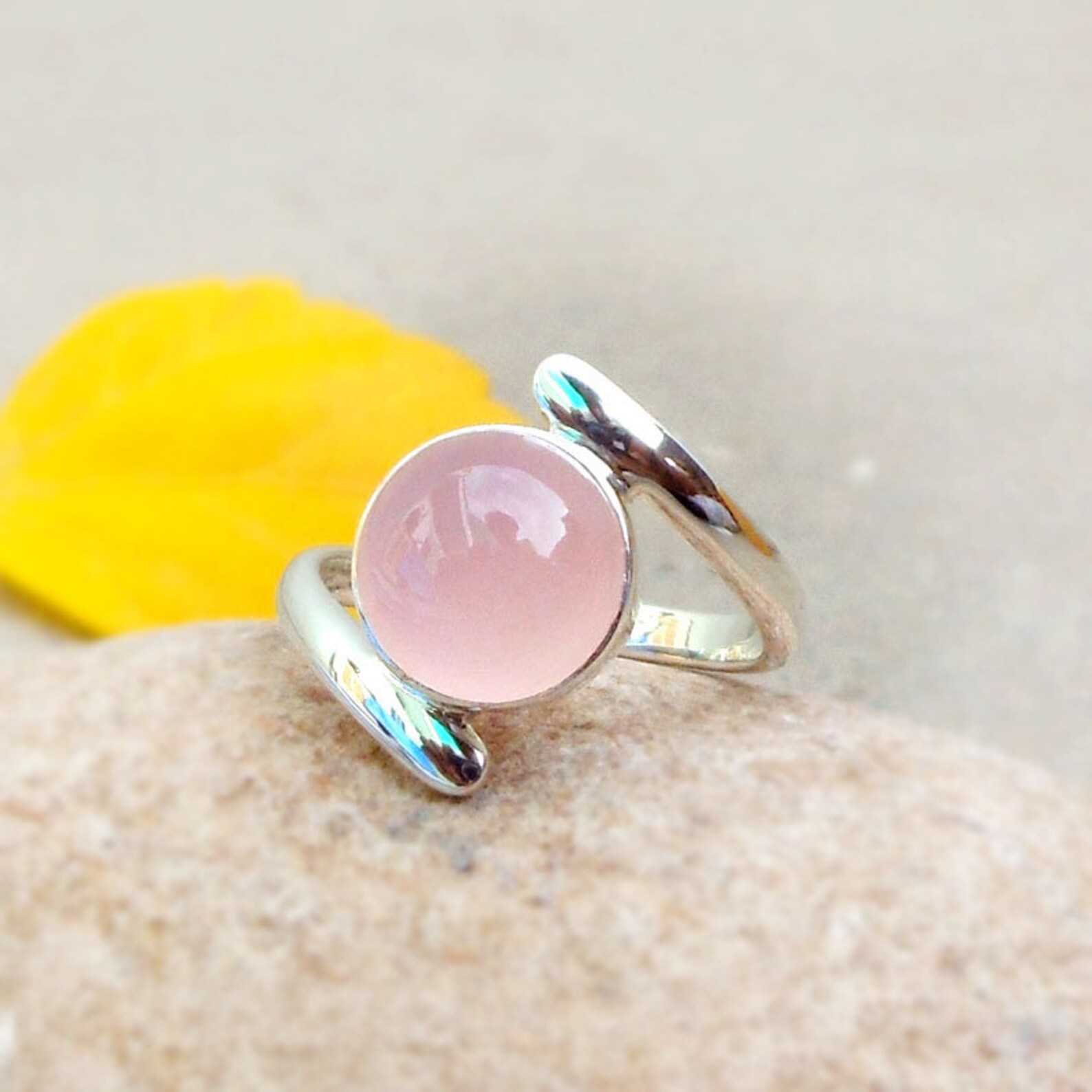 Natural Healing Crystal Gemstone Ring Rose Quartz Ring Etsy