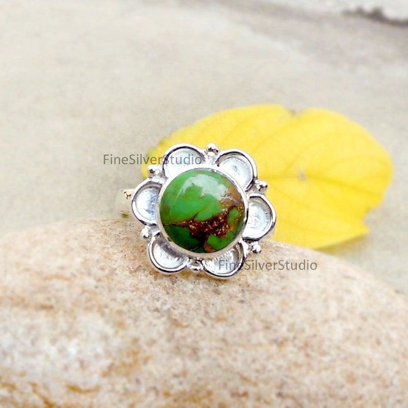Green Turquoise Ring Dainty Ring Copper Green Turquoise Etsy