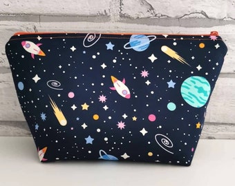 Galaxy Cosmetic Case, Space Make Up Bag, Solar System, Zip Pouch, Toiletry Bag.