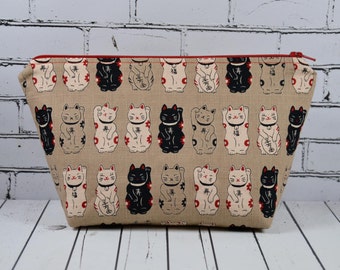 Lucky Japanese Cat Makeup Bag, Maneki Neko Cat Bag