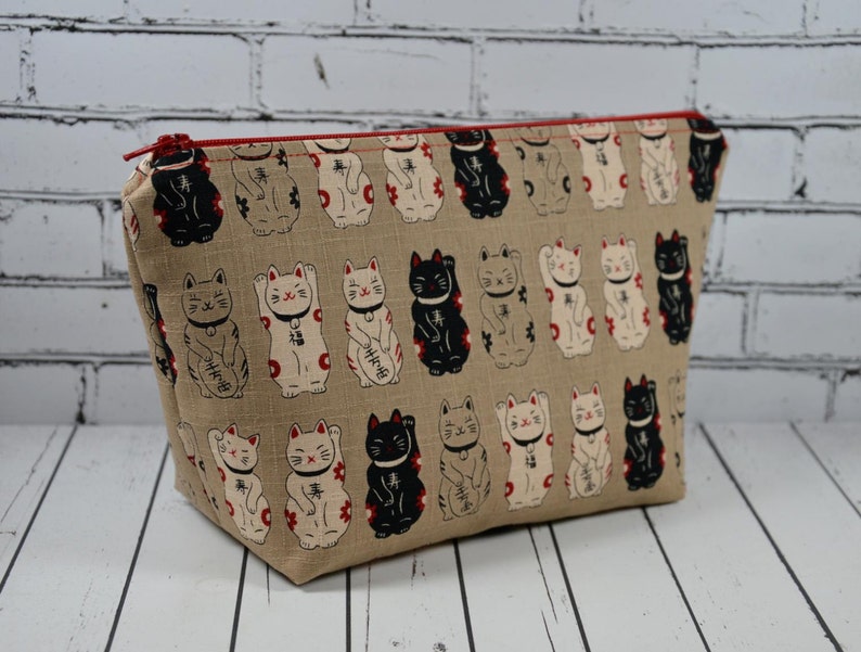 Lucky Japanese Cat Makeup Bag Maneki Neko Cat Bag Etsy