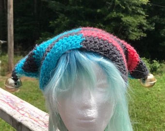 Fizzerolli  hazbin hotel hellova boss Crochet jester hat with working bells - clowncore alternative scene emo kawaii jfashion beanies
