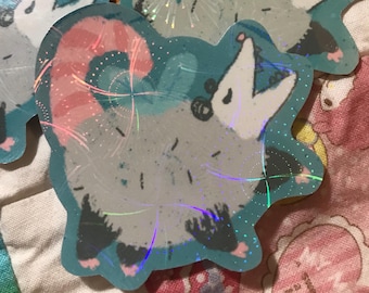 Whimsical Fairy Possum Sticker – Holographic Vinyl, Waterproof