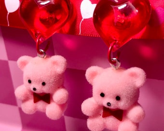 Lovecore bear earring heart stud