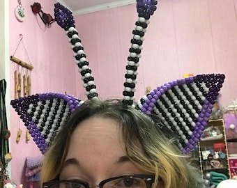 CUSTOM Kandi Neopets Aisha Beaded Ear Headband ( choose your colors ) alien cat kitty ears