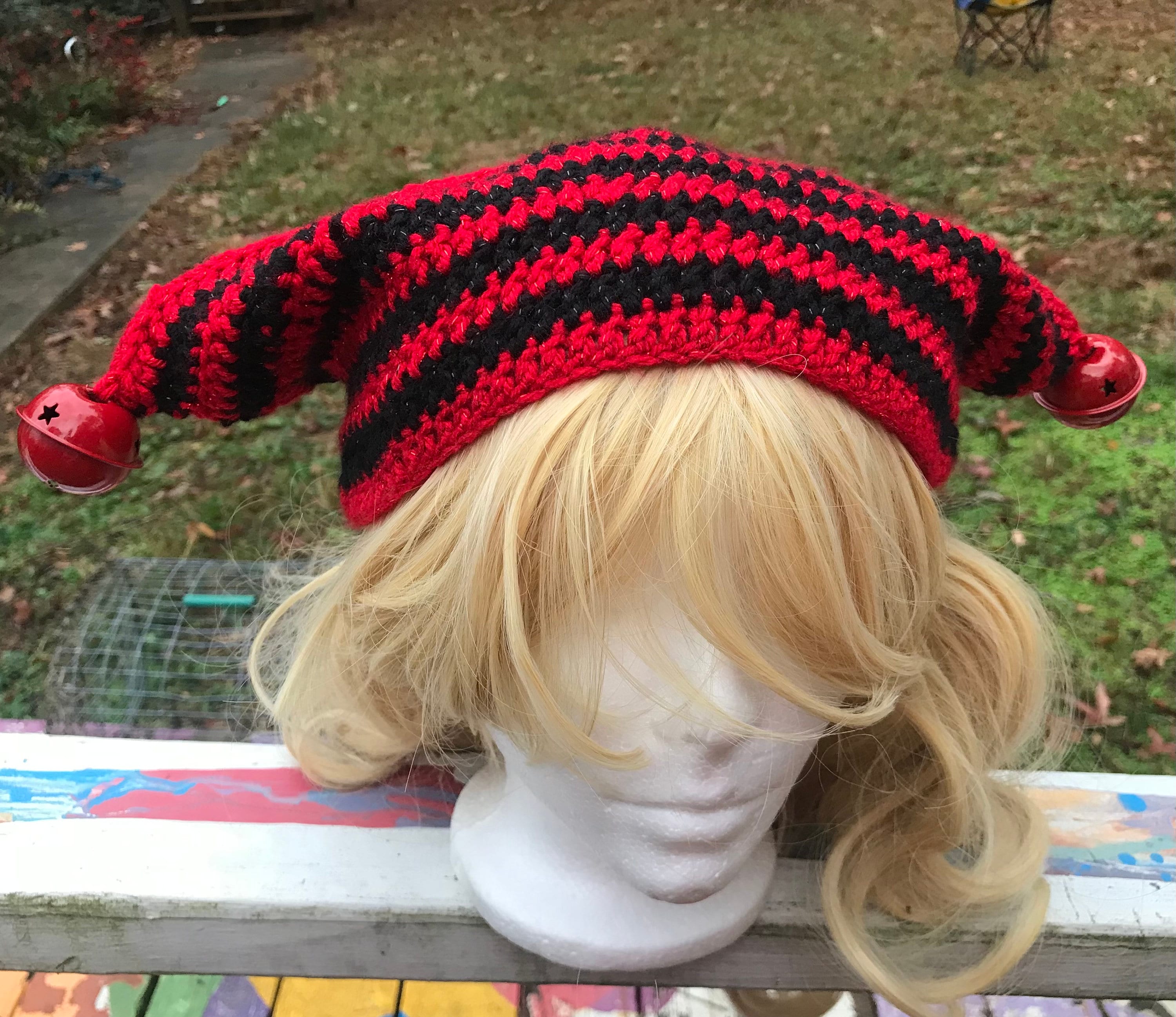Crochet Jester Hat With Working Bells - Clowncore  display picture 2