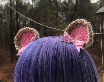 Bear ears lovecore valentines bow crochet hair clips for adults