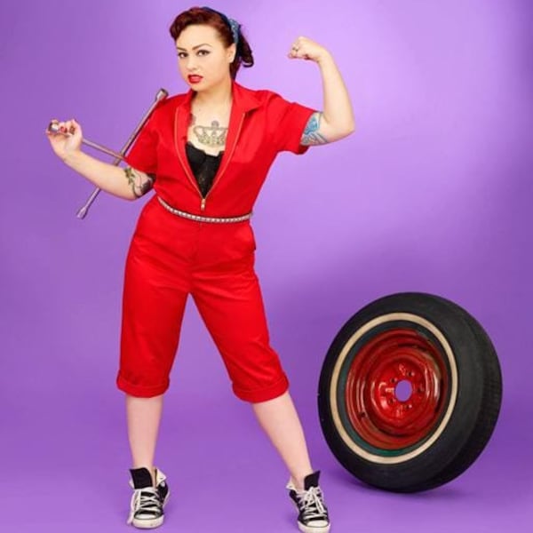 Lady Mechanic Capri Jumpsuit - Made in USA - Denim - Leopard - Black - Red - Coverall - Boiler Suit - Rockabilly - Retro - Pinup - Pin Up
