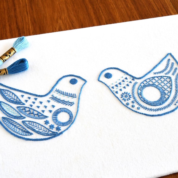 Scandi Birds, a hand embroidery pattern in fresh Scandinavian style