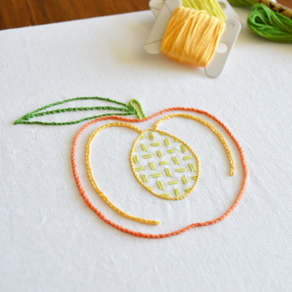 Lacerated Peach, a modern hand embroidery pattern of fruit