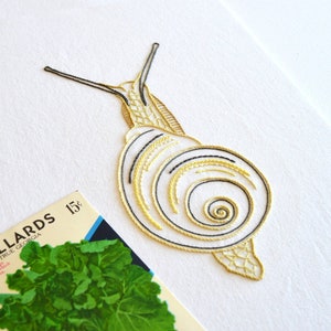 Anatomical Snail hand embroidery pattern, a unique design for gardeners and green thumbs that uses interesting stitches and techniques