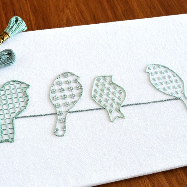Birds on a Wire embroidery pattern. A unique design of tweeting silhouettes (PDF pattern)