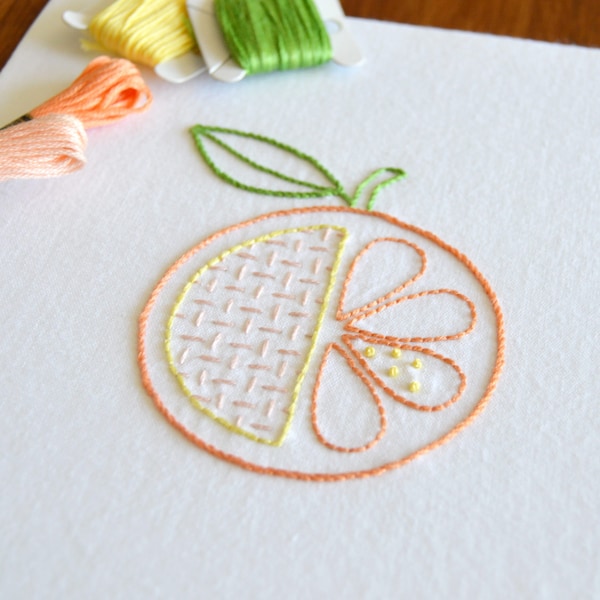 Hatchet Orange, a modern hand embroidery pattern of fruit