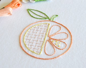 Hatchet Orange, a modern hand embroidery pattern of fruit