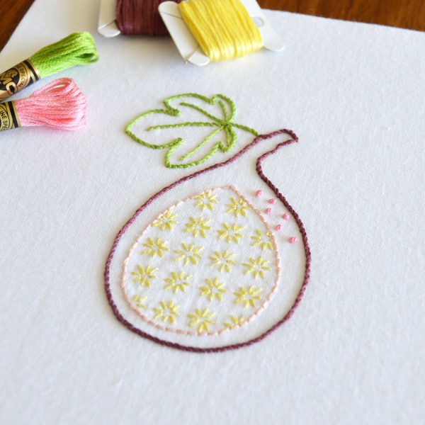 Axed Fig, a modern hand embroidery pattern of fruit