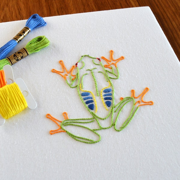 Anatomical Frog hand embroidery pattern in lifelike colours from the rainforest