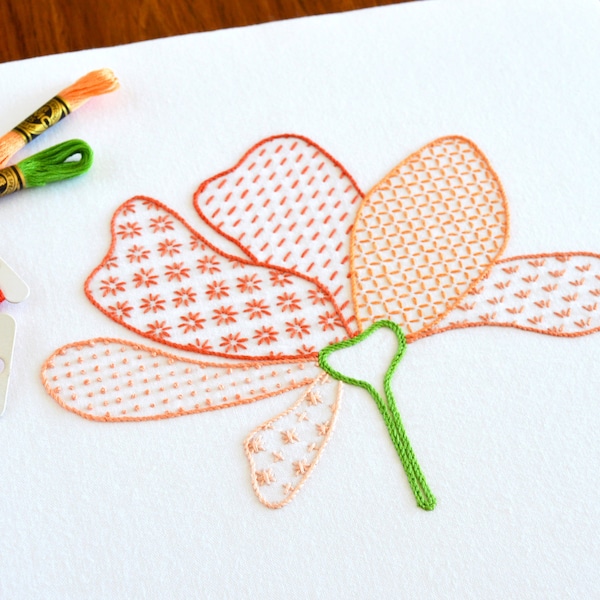 Just Plucked, a fresh and summery hand embroidery pattern for a flower