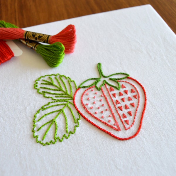 Strawberry Slash, a modern hand embroidery pattern of fruit
