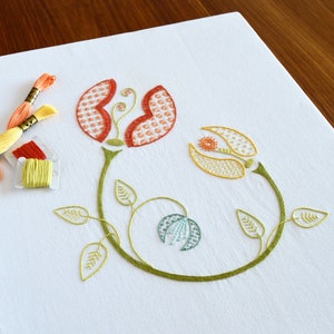 Buds of May hand embroidery pattern, an elegant modern botanical design image 1