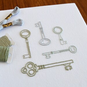 Vintage Keys hand embroidery pattern for a set of five antique keys (PDF pattern)