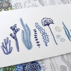 Wild Kelp, a modern embroidery pattern from the ocean of seaweed and marine algae image 1