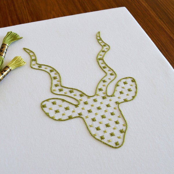 Kudu embroidery pattern for a wild buck in a modern, minimalist style