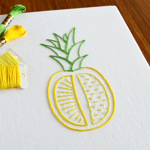 Pineapple Cleft, a modern hand embroidery pattern of fruit