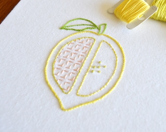 Lemon Split, a modern hand embroidery pattern of fruit