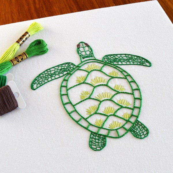 Anatomical Turtle, a modern embroidery pattern