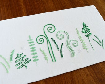 Wild Ferns, a hand embroidery pattern of lush greenery from forests to house plants