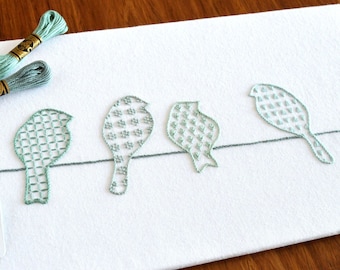 Birds on a Wire embroidery pattern. A unique design of tweeting silhouettes (PDF pattern)