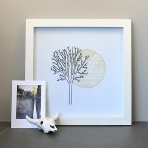 Full Moon hand embroidery pattern, an elegant and minimalist nighttime design