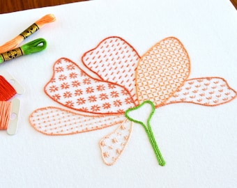 Just Plucked, a fresh and summery hand embroidery pattern for a flower