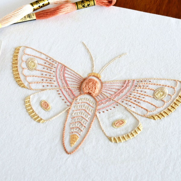 Anatomical Moth, a lifelike embroidery pattern for an insect