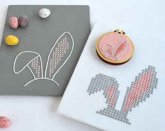 Bashful Rabbit, słodki i zabawny wzór do haftu ręcznego z 3 wzorami króliczków
